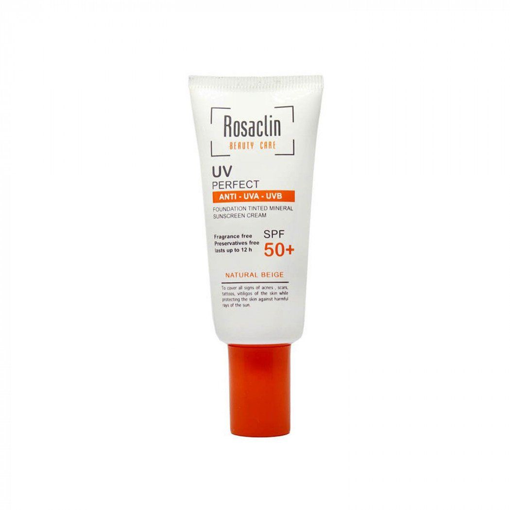 کرم ضد آفتاب رزاکلین مدل Normal & Dry Skin SPF50 حجم 40 میلی لیتر - بژ طبیعی به همراه پد آرایشی اسفنجی