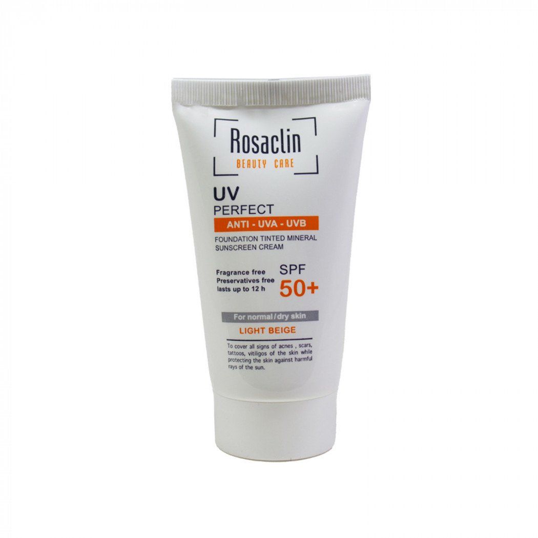 کرم ضد آفتاب رزاکلین مدل Normal & Dry Skin SPF50 حجم 40 میلی لیتر - بژ روشن به همراه پد آرایشی اسفنجی