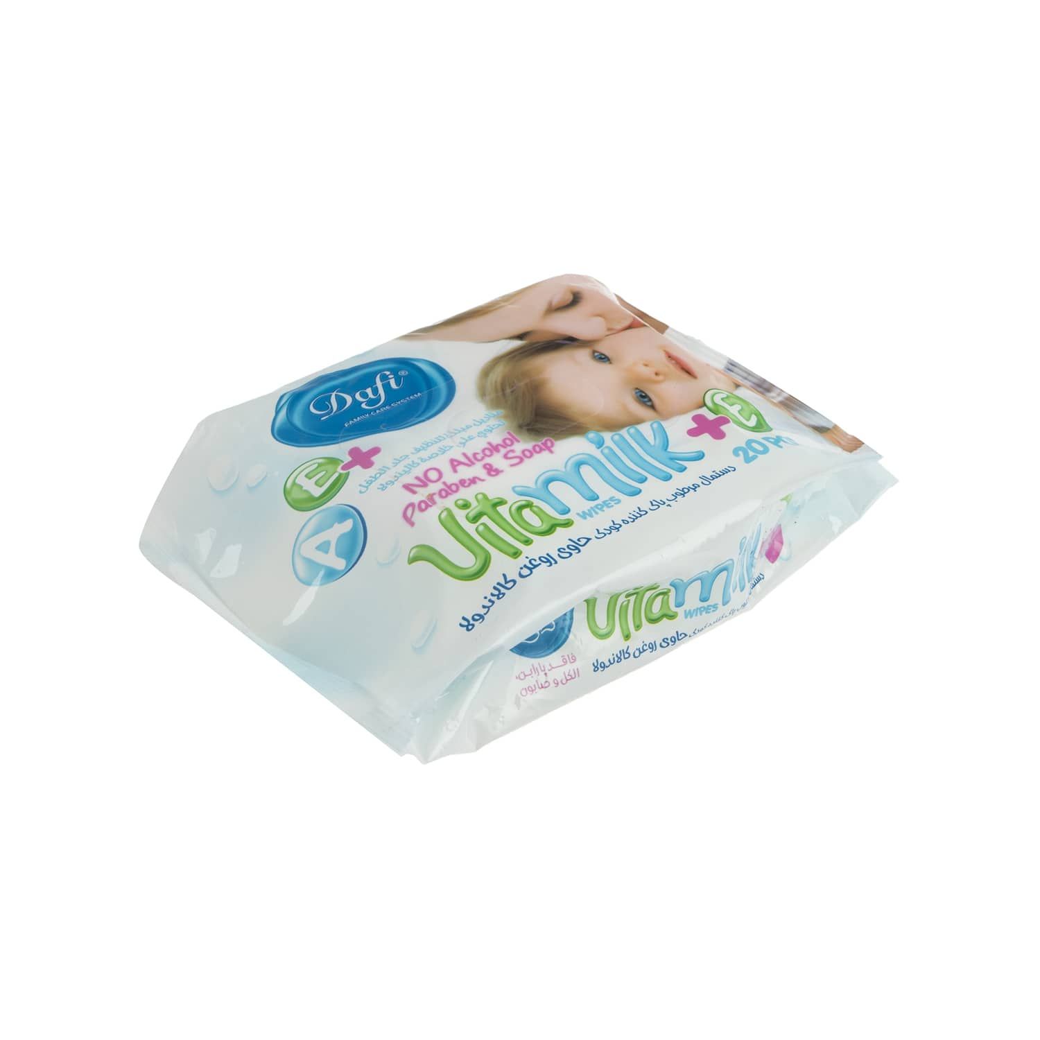 دستمال مرطوب پاک کننده دست و صورت کودک دافی مدل Vita Milk بسته 20 عددی