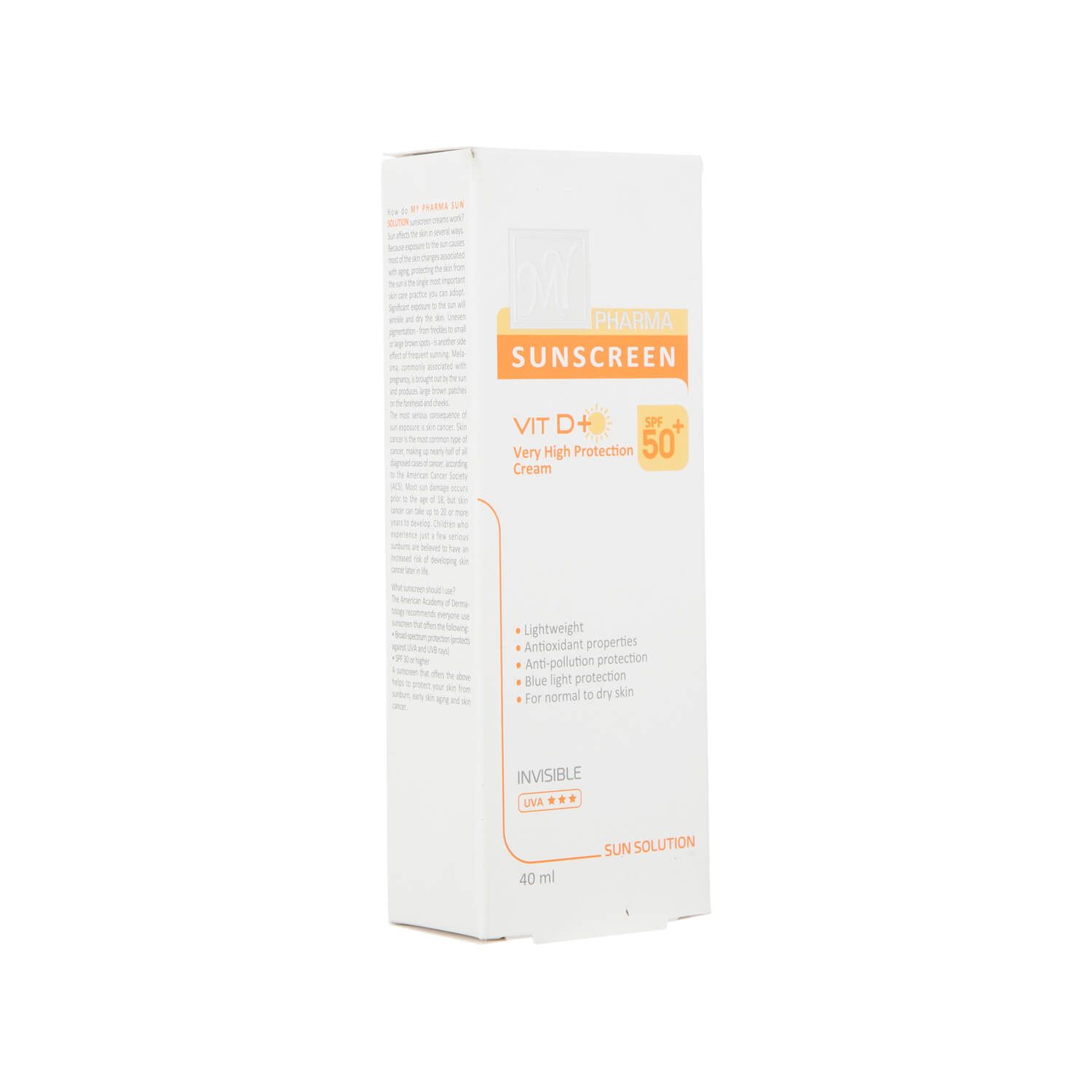 کرم ضد آفتاب مای فارما SPF50 مناسب پوست نرمال تا خشک حجم 40 میلی لیتر - بی رنگ