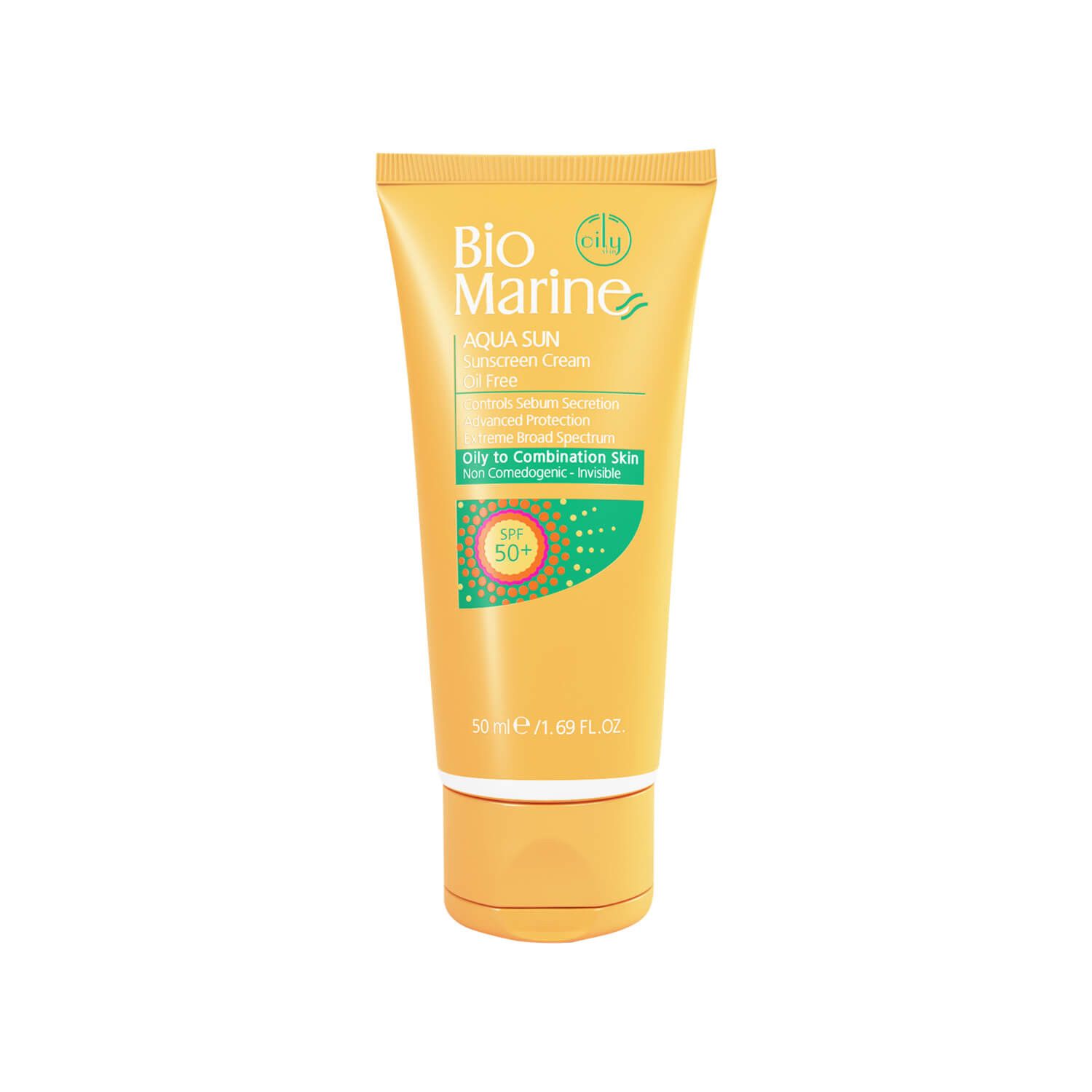 کرم ضد آفتاب فاقد چربی بایومارین مدل Aqua Sun SPF50 مناسب پوست چرب و دارای جوش حجم 50 میلی لیتر - بی رنگ