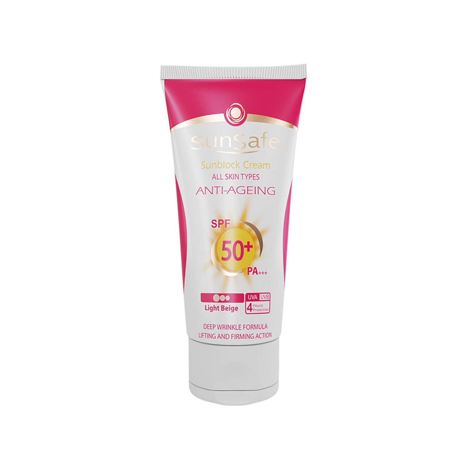 کرم ضد آفتاب و ضد چروک SPF 50 سان سیف مناسب انواع پوست حجم 50 میلی لیتر - بژ روشن