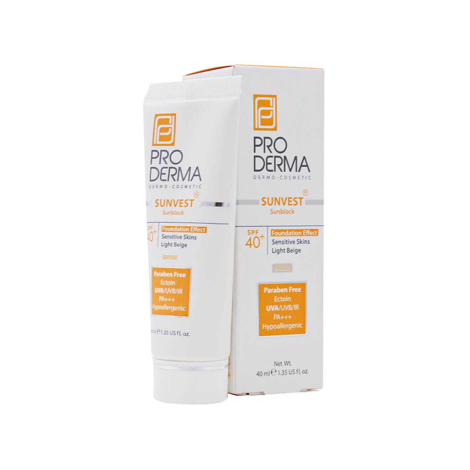 کرم ضد آفتاب پرودرما فاقد جاذب های شیمیایی SPF 40 مناسب پوست های حساس حجم 40 میلی لیتر - بژ روشن