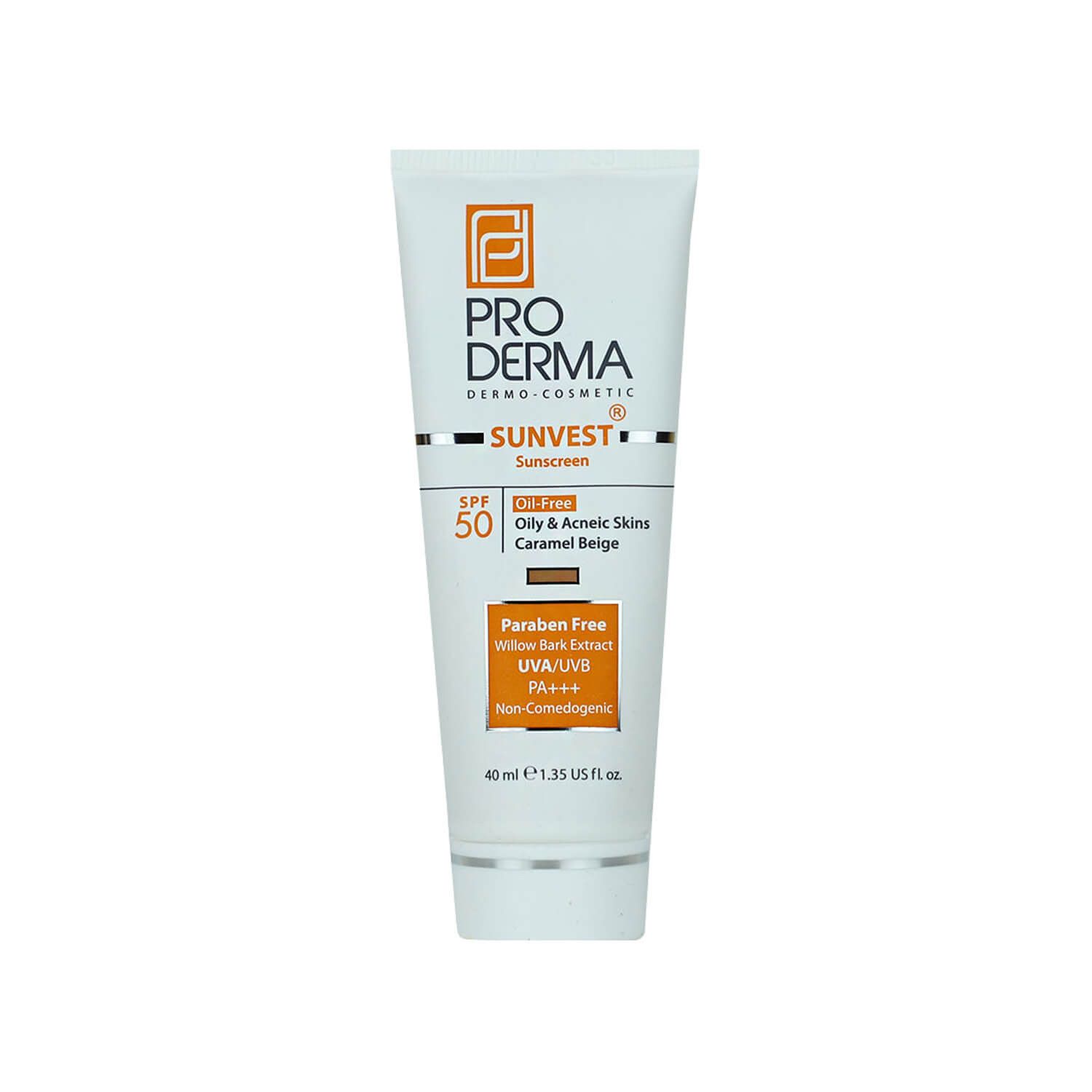 کرم ضد آفتاب فاقد چربی پرودرما SPF 50 مناسب پوست چرب و جوش دار حجم 40 میلی لیتر - بژ کاراملی