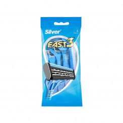 خود تراش مردانه چند بار مصرف 3 تیغ سیلور مدل Fast 3 بسته 4 عددی