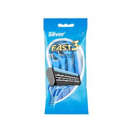 خود تراش مردانه چند بار مصرف 3 تیغ سیلور مدل Fast 3 بسته 4 عددی