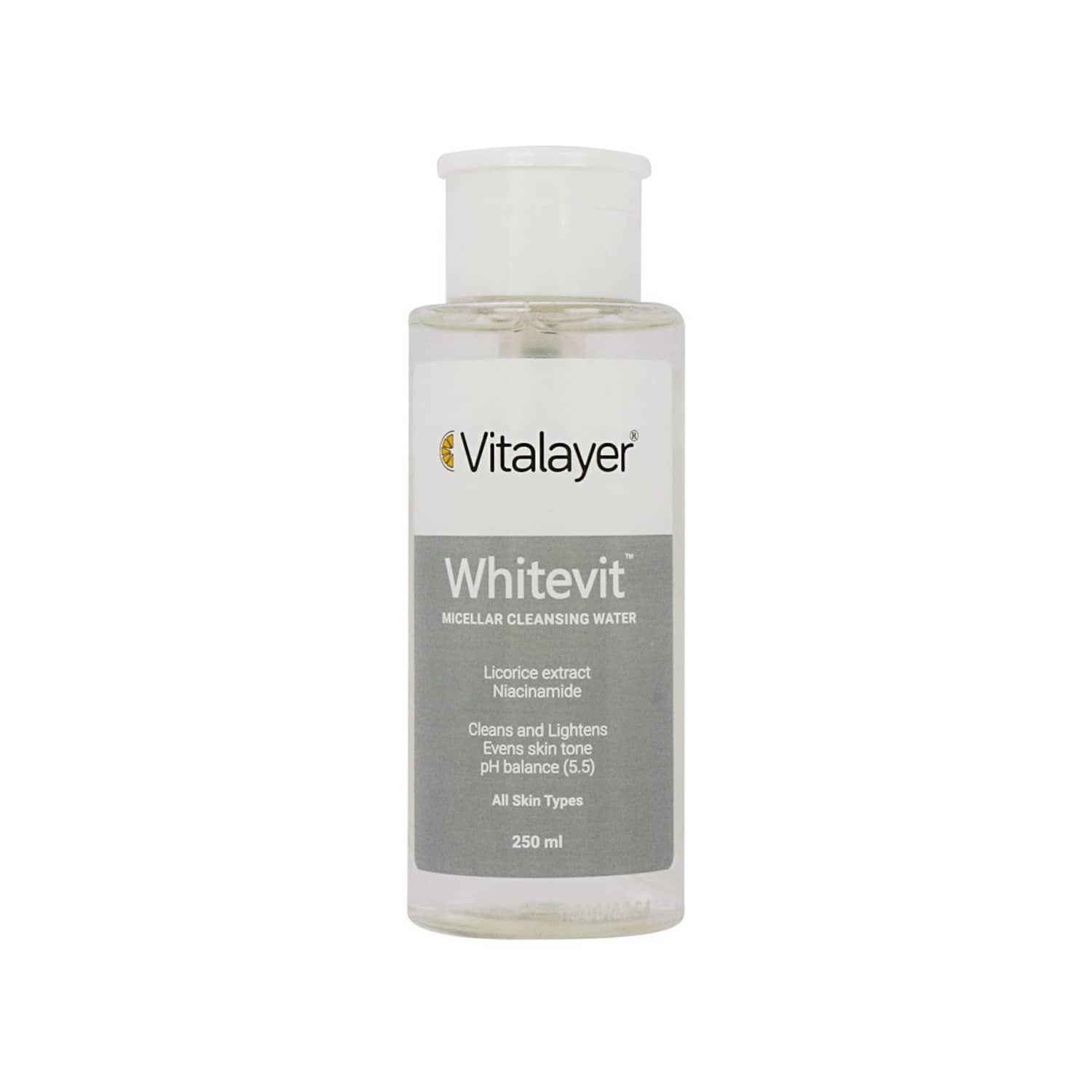 محلول پاک کننده آرایش ویتالیر مدل Whitevit حجم 250 میلی لیتر