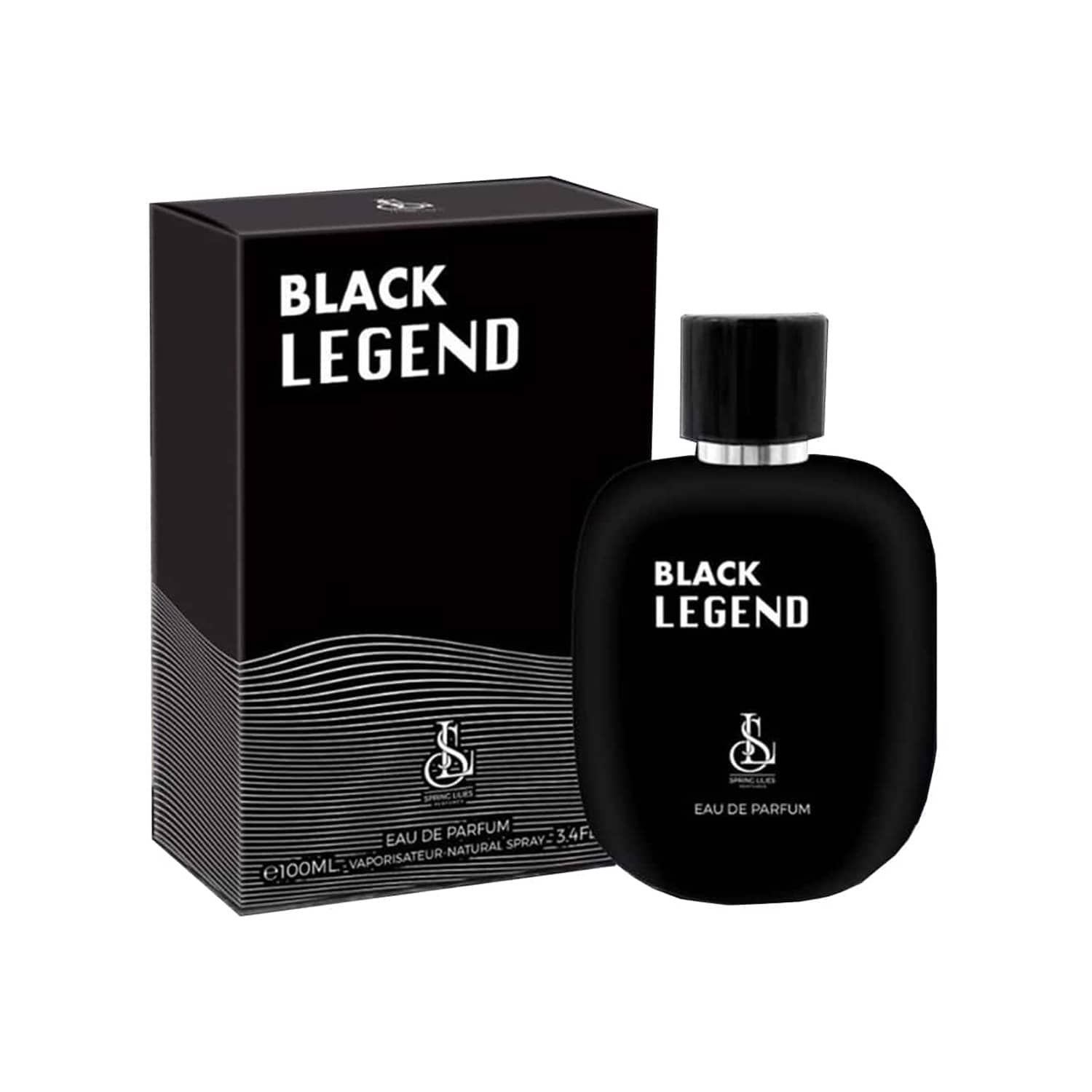 ادو پرفیوم مردانه اسپرینگ لیلیز مدل Black Legend حجم 100 میلی لیتر با پکیج Soft