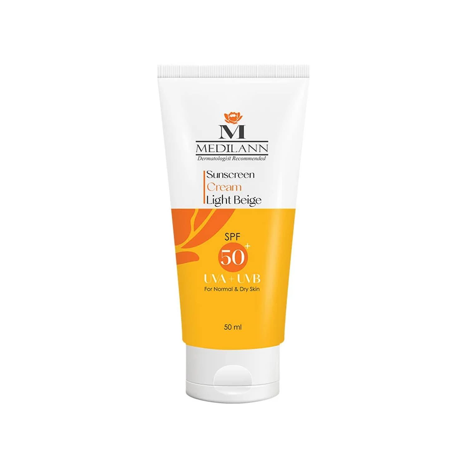 کرم ضد آفتاب SPF 50 مدیلن مناسب پوست نرمال و خشک حجم 50 میلی لیتر - بژ روشن