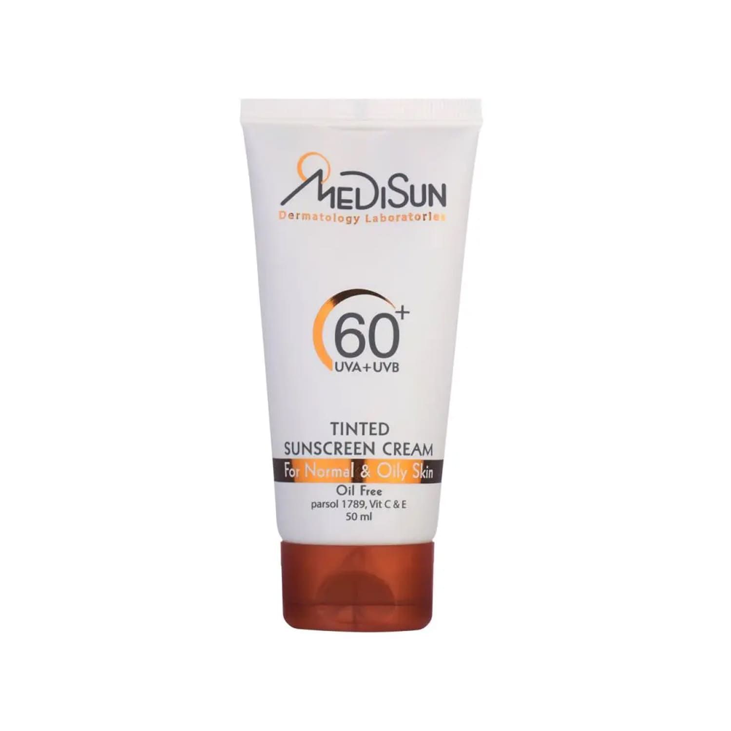 کرم ضد آفتاب SPF 60 فاقد چربی رنگی مدیسان مناسب پوست معمولی و چرب حجم 50 میلی لیتر