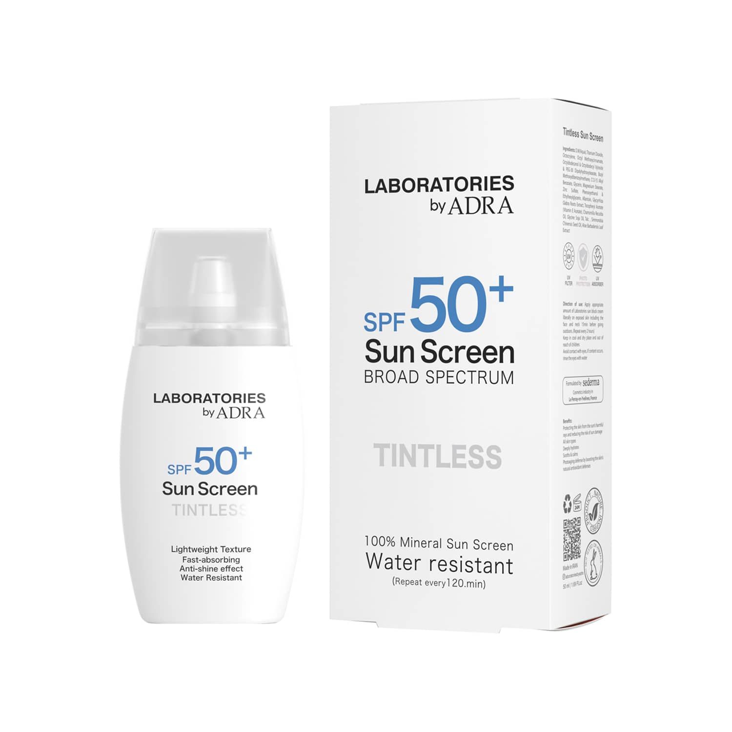 کرم ضد آفتاب SPF 50 آدرا حجم 50 میلی لیتر - بی رنگ