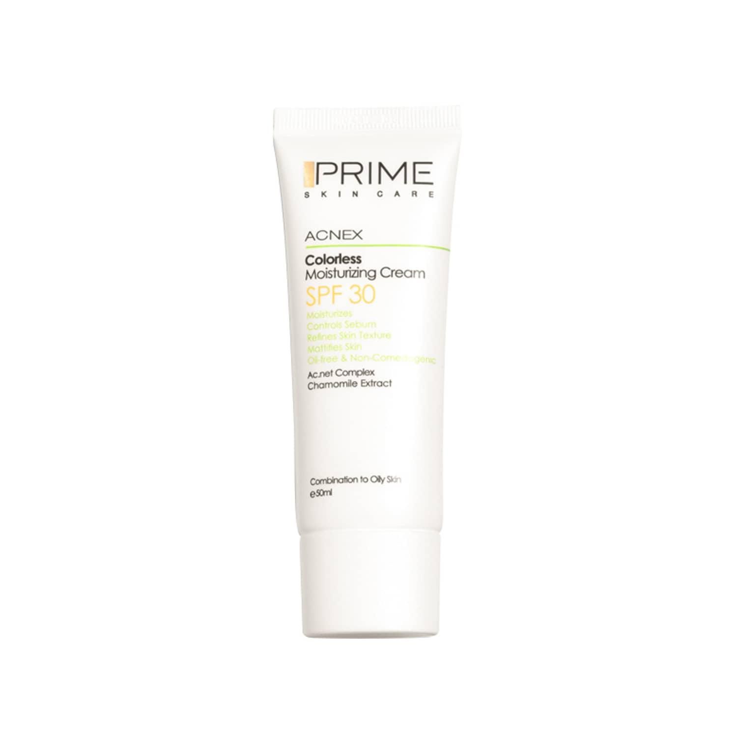 کرم مرطوب کننده بی رنگ SPF 30 پرایم مدل Acnex حجم 50 میلی لیتر