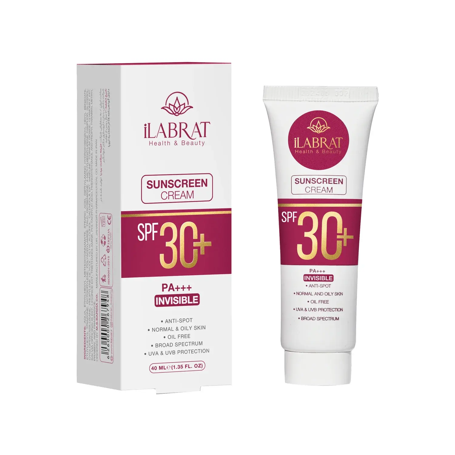 کرم ضد آفتاب و ضد لک فاقد چربی SPF 30 ایلابرت مناسب پوست های نرمال و چرب حجم 40 میلی لیتر - بی رنگ