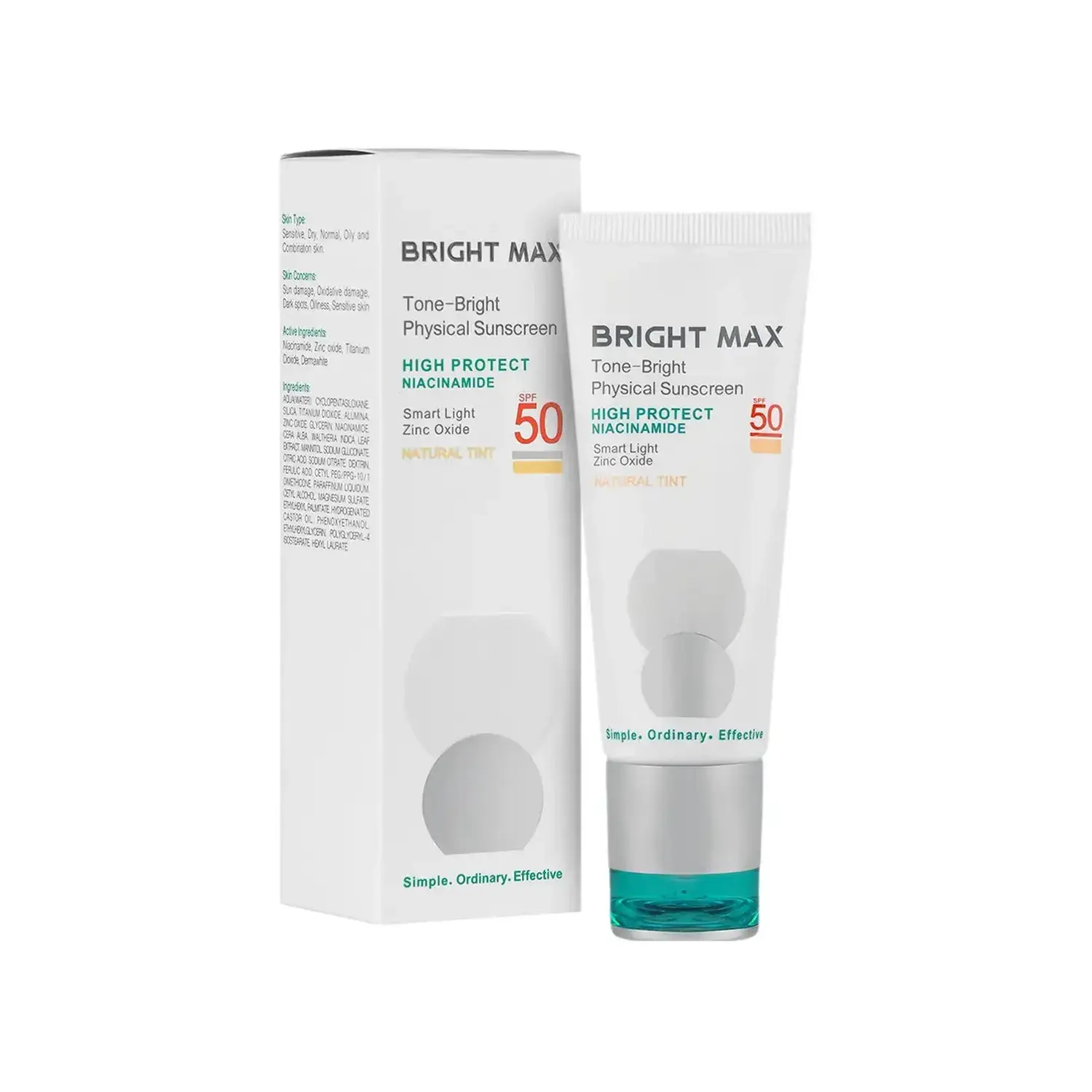 کرم ضد آفتاب فیزیکال SPF50 برایت مکس مدل Tone Bright - رنگی طبیعی