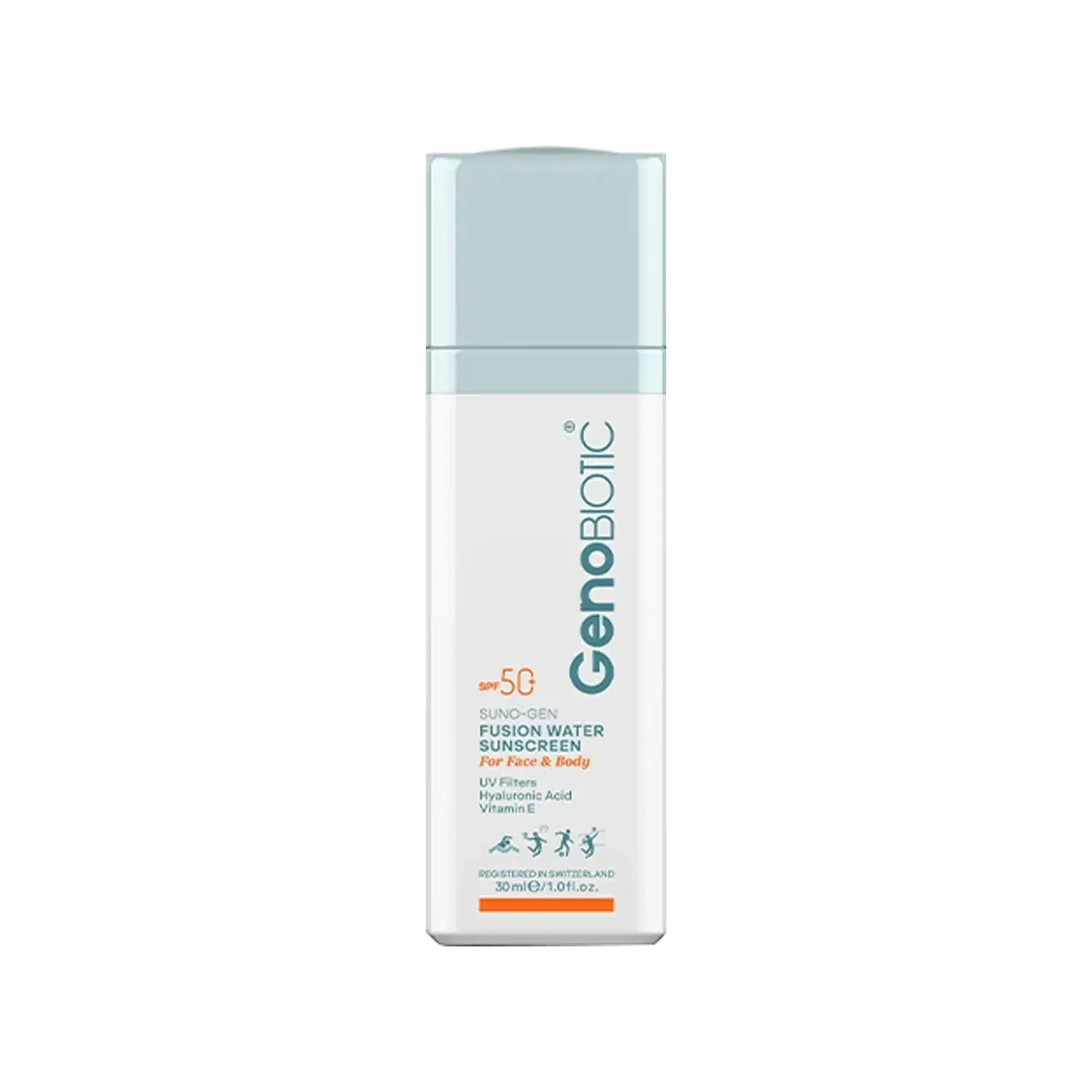 ضد آفتاب SPF 50 ژنوبایوتیک مدل فیوژن واتر مناسب انواع پوست حجم 30 میلی لیتر