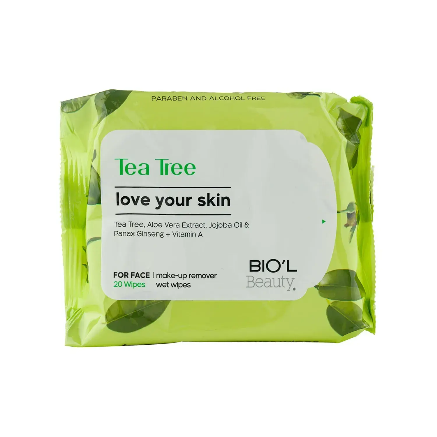 دستمال مرطوب پاک کننده آرایش بیول مدل Tea Tree بسته 20 عددی