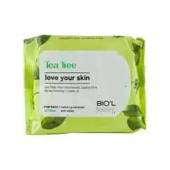 دستمال مرطوب پاک کننده آرایش بیول مدل Tea Tree بسته 20 عددی