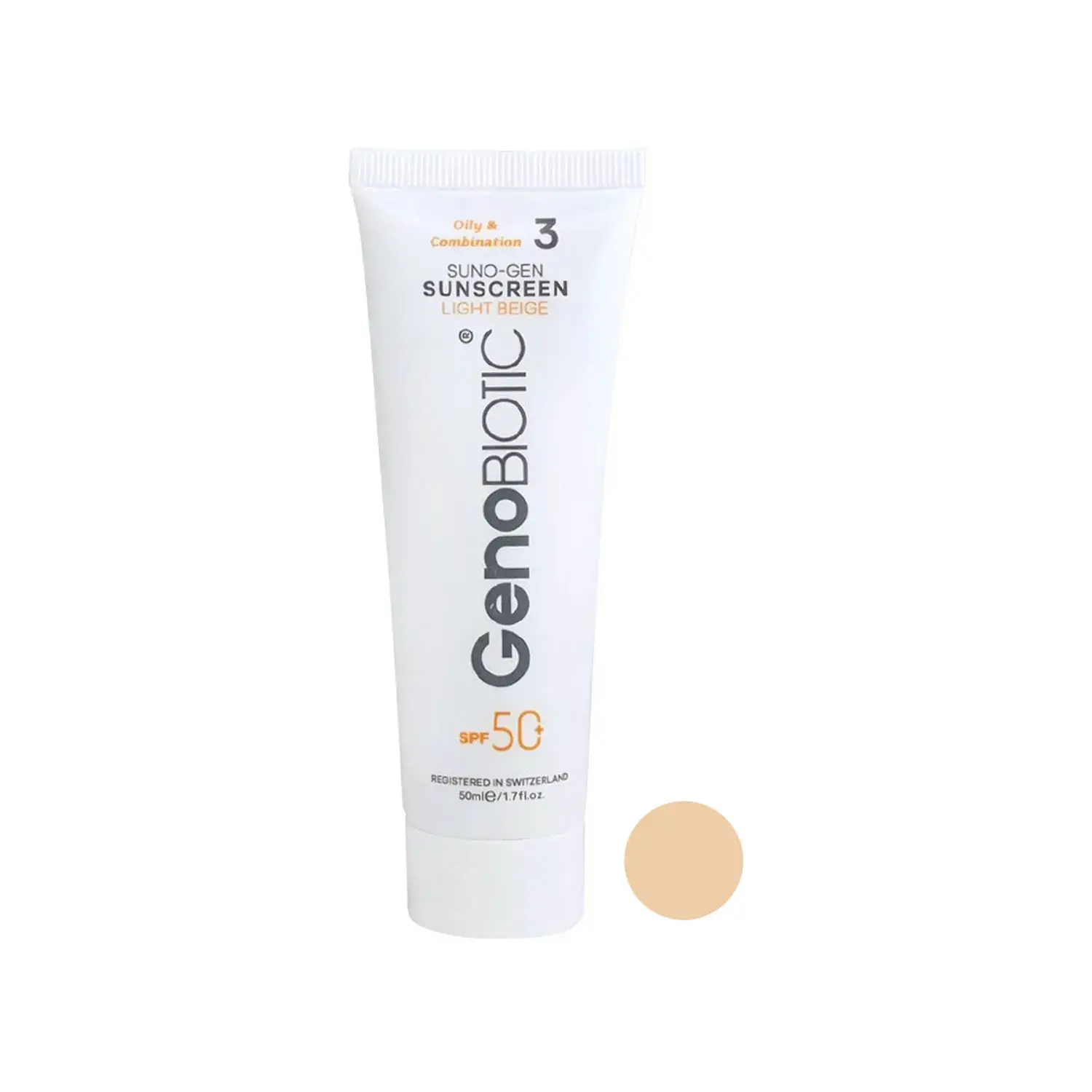 کرم ضد آفتاب SPF 50 ژنوبایوتیک مناسب پوست چرب و مختلط حجم 50 میلی لیتر - بژ روشن