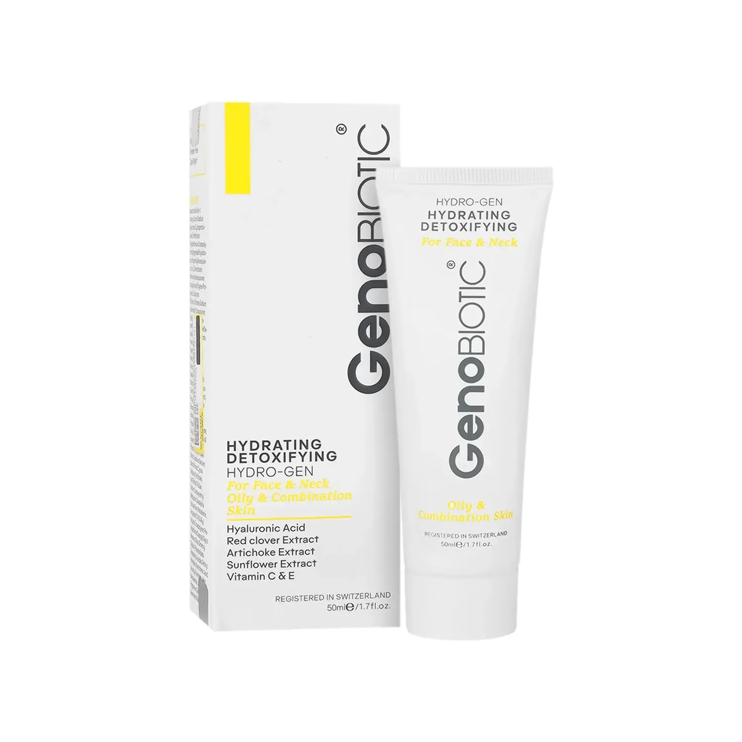 کرم رطوبت رسان و دتوکسیفای کننده صورت و گردن ژنوبایوتیک مناسب پوست های چرب و مختلط حجم 50 میلی لیتر