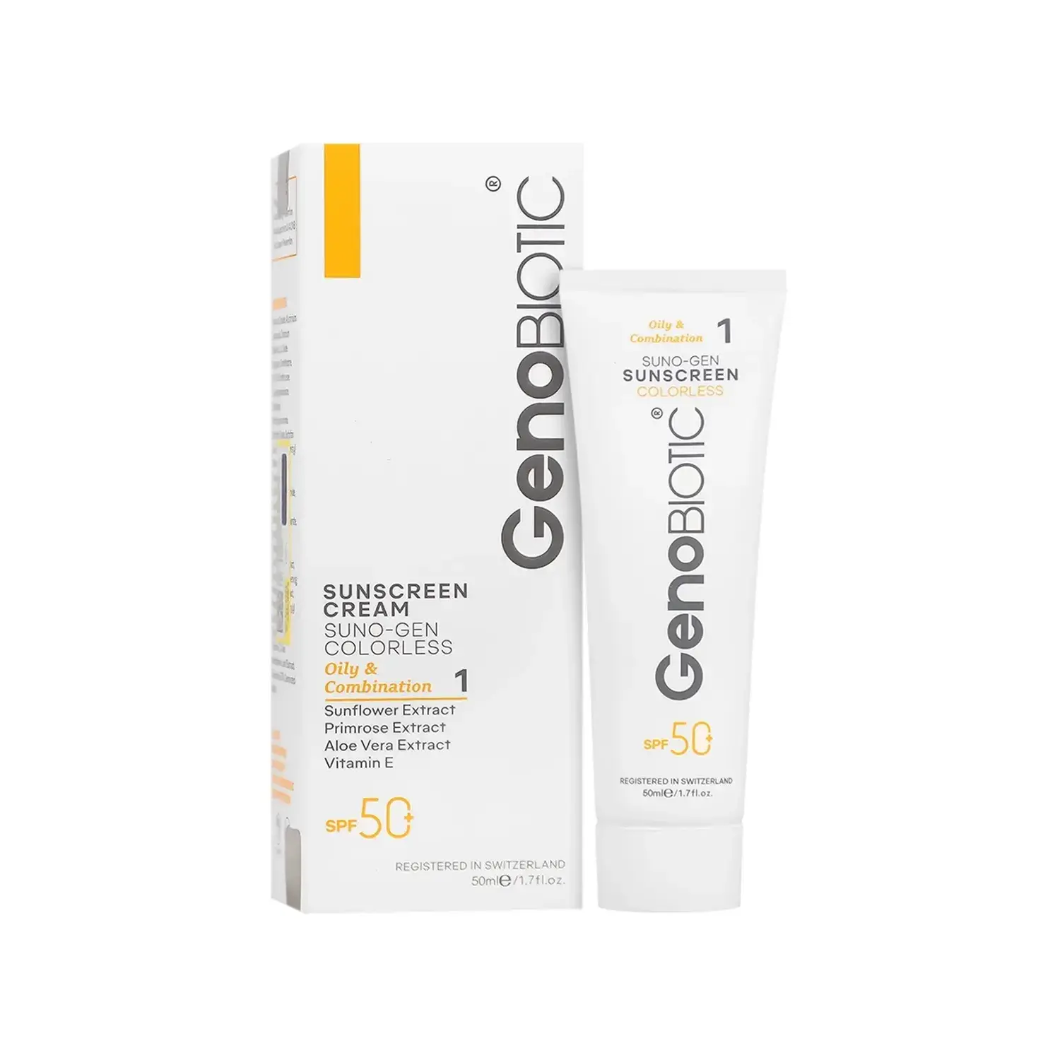 کرم ضد آفتاب ژنوبایوتیک مدل SPF 50 سانوژن مناسب پوست چرب و مختلط حجم 50 میلی لیتر - بی رنگ