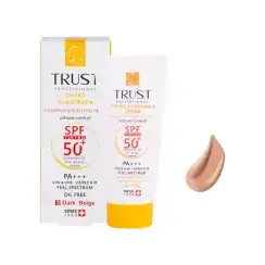 کرم ضد آفتاب و ضد پیری SPF50 تراست مناسب پوست های چرب و مختلط - بژ تیره کرم ضد آفتاب و ضد پیری SPF50 تراست مناسب پوست های چرب و مختلط - بژ تیره