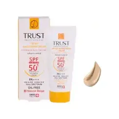 کرم ضد آفتاب و ضد پیری SPF50 تراست مناسب پوست های چرب و مختلط - بژ طبیعی