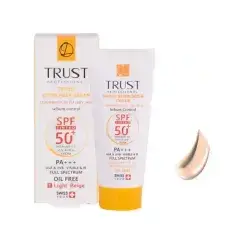 کرم ضد آفتاب و ضد پیری SPF50 تراست مناسب پوست های چرب و مختلط - بژ روشن