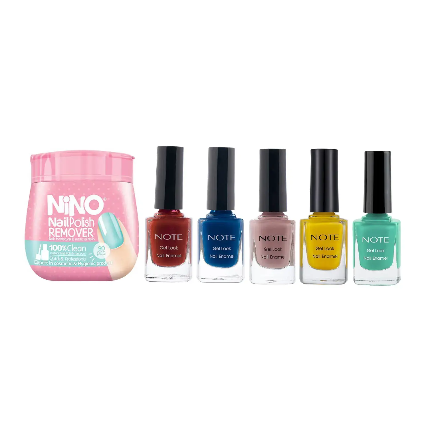لاک ناخن نوت به همراه پد لاک پاک کن نینو مجموعه 6 عددی image